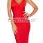 promotions 2016 New Sey Women winter red dress Sleeveless deep V-neck mid-calf nude Bandage Dress Celebrity Bodycon party dress