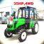 35HP 4wd mini farm tractor with loader and backhoe,4cylinders,8F+2R shift,with Cabin,heater,fan,fork,blade