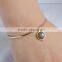 Vintage design aqua chalcedony cuff brass adjustable fashion gold bracelet