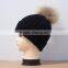 KH1214 Knitted full raccoon fur pompom wool hat