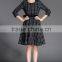 laest EU dress design deep color one piece long sleeve lattice bubble skirt dress ladies