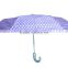 23" Cheap curved handle dot pongee 3 folding purple umbrella