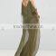 Summer New Style Sexy Plain V-neck Adjustable Straps Side Splits Olive Chiffon Floor-length Beach Kaftan With Cold Shoulders