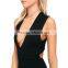 ladies V neck fashionable sexy black long rompers jumpsuits for women