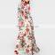 One-piece Dress deep V printed floral beige Chiffon Dress