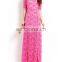 2015 pink lace short sleeve high slit floor length evening dress cheap price