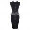 2017 fashion Black sleeveless O neck vent heavy beading beauty party dresses