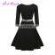 High Quality black and white printed 1950s vintage autumn woman long sleeve dress