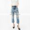 jeans 2017 girl denim holes skirt +pants high wasit slim jeans irregular trousers
