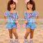 Infant Toddler Girl Clothes Off Shoulder Floral Tops & blue Suspender Shorts Outfits Sets Vetement Enfant Fille