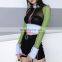 2020 Hot Contrast Stitching Crop Top Sexy See-through Mesh Women Long Sleeve T-shirt