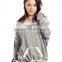 Fashion Cut Off Women Off Shoulder Tribal Print Hoodie with Front Pocket