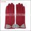 Lady's red spandex velvet warm gloves with supersoft polyester lining