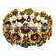 Luxury Bridal Antique Silver Flowers Pearl Stretch Cuff Bracelet