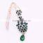 s>>>> Fashion Women's Hairpin Water Drop Shaped Green Rhinestone Hair Combs For Wedding Bridal Dangling Hair Pins/