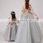 2016 fashion grey color mommy and me dress family matching clothing with flower decoration