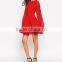 Red chiffon long sleeve tie back A-line mini casual dress