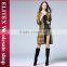 2015 European Design Yellow Plaid Wind Coat Ladyies Winter Dress
