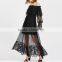 Customized Sexy Ladies Off Shoulder Long Sleeve Lace Overlay Elastic Waist Maxi Dress