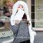 High quality hot sales type Women Hat Winter Soft With Long Scarf Mittens Ski Attached Gloves Faux Fur Hood