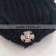 Myfur Navy Color Adult Wholesale Knit Hat with Dyed Fox Fur Ball