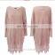 Romantic Pink Knitted Poncho Design Lace Stitching Irregular Bottom Cape Top