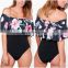 MiKa72155 2017 Women Summer Sexy Printed Rruffle Bardot Bodysuit