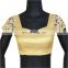 Designer gold blouse with embroidered sleeves for women