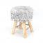 Customized beautiful snow white  faux fur round stool chair with wooden legs for living room