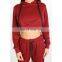 Top selling high sold Women's Burgundy workout track suits Fleece custom gym crop top hoodie