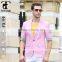 2016 New Fashion Slim Fit Blazers Pink printed fabric One Button Design Jacket Business blazers for men