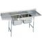 Freestanding Commercial Stainless Steel 2 Two Compartment Sink with Two Drainboard