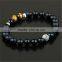 KJL-0070 Best Selling Jewelry Black Matte Agate Stone With Tiger Eye Gem Stone Beads Bracelet,Natural Stone Men Stretch Bracelet