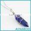 Gemstones Hexagonal Pointed Reiki Healing Wire Wrap Bead Silver Pendant Necklace