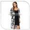 Black Floral Printed Kimono Style Long Sleeve Chiffon Blouse