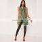 Light weight crepe sleeveless cardigan women's khaki green waistcoat