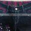 girls cute printed denim pant,denim pant decorated with fancy button and plaid #9R5833