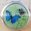 7cm Round Cosmetic Purse Compact Makeup Handbag Mirror with Butterfly