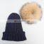 stock hat fashion winter large real raccoon fur knitted beanie hat with pom pom