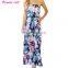 Big Summer Flower Strapless Maxi Dress with Pockets
