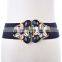 customize wholesale women ladies fashion retro enthic tribal elastic extra wide belt with stone shell