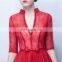 Custom Made V Neck 1/2 Sleeve Red A Line Elegant Lace-up Hollow Lace Beaded Evening Dress