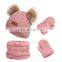 3Pcs Kids Winter Knitted Hat Scarf Gloves Set with Warm Fleece Lined for Children Girls Boys of 1-3 Years