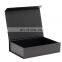 Wholesale luxury cardboard black shallow foldable hamper gift presentation box with ribbon wholesale