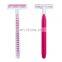 Female Twin Blades Hair Razor Sweden Blade Safety Bikini Razor With Lubricant Strip Pink Rubber Handle Razor Stick CM2-01R
