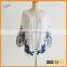 hot selling blue ethnic embroider white new models blouses loose