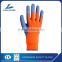 10G Hi-viz orange poly/cotton liner with blue Latex coated safety working glove