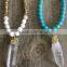 Fashion Turquoise Beads Strand Necklace Quartz Crystal Pendant Necklace