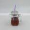 16oz Clear Glass Mason Jar with Silver Lid and Straws