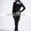 High quality black latex zipper front long romper sex sexy catwoman costume lingerie with tail